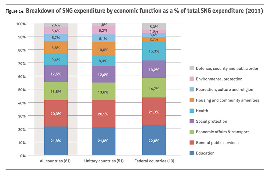 Breakdown of SNG expenditure by economic function as a % of total SNG expenditure (2013)